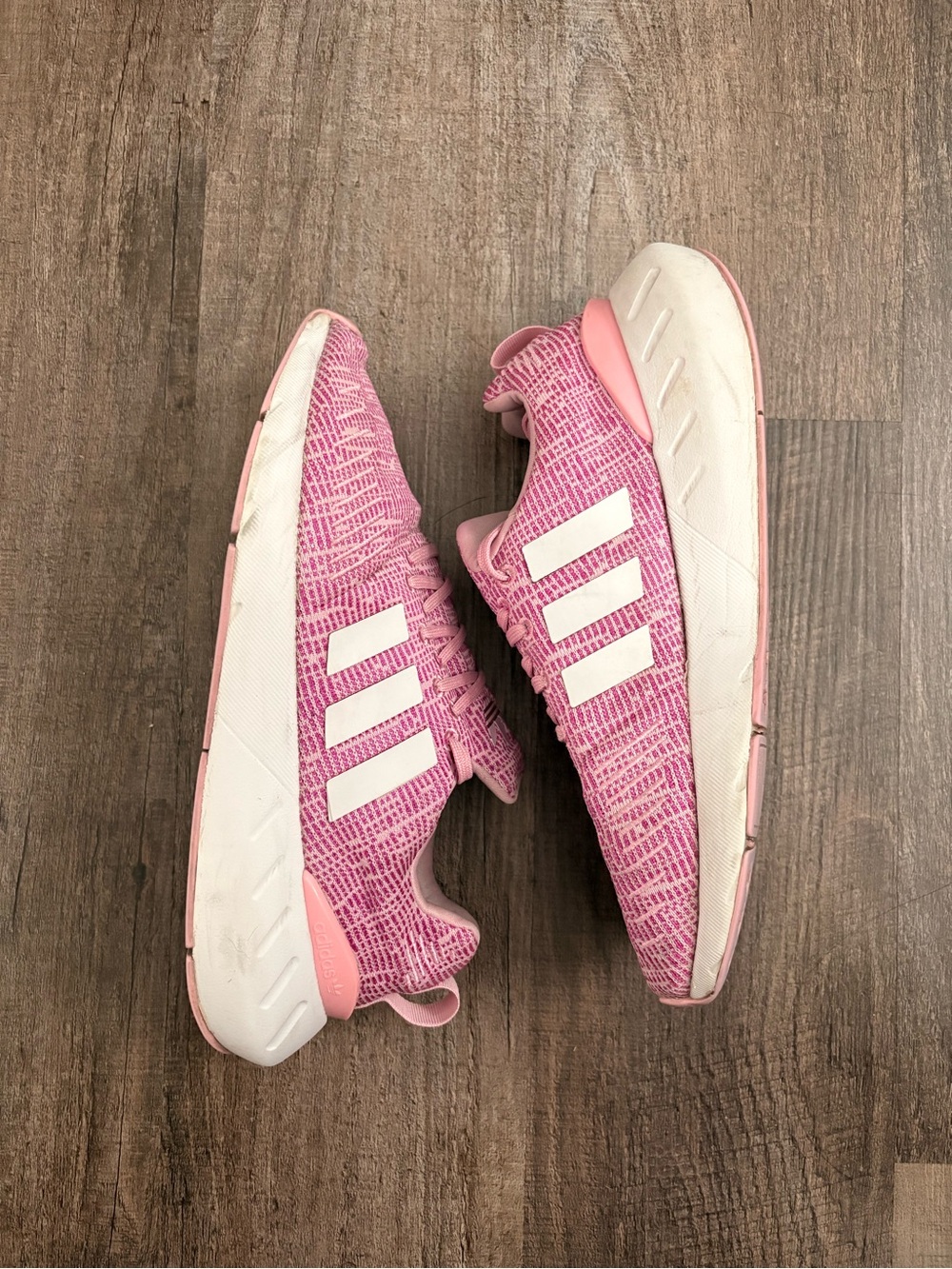 Adidas Pink Patterned Running Sneakers with White Stripes size 6 women’s